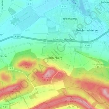 Mapa topográfico Lichtenberg, altitud, relieve