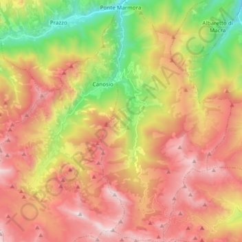 Mapa topográfico Marmora, altitud, relieve