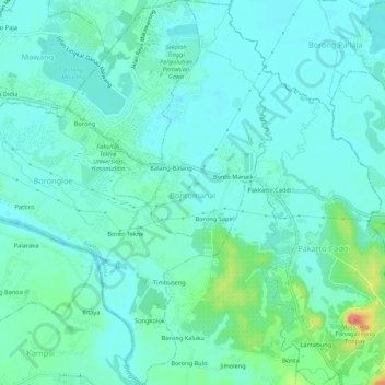 Mapa topográfico Bontomanai, altitud, relieve