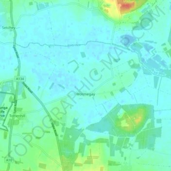 Mapa topográfico Wormegay, altitud, relieve