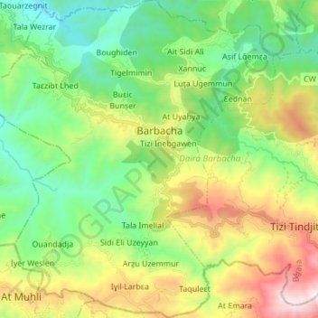Mapa topográfico Barbacha, altitud, relieve