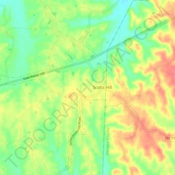 Mapa topográfico Scotts Hill, altitud, relieve
