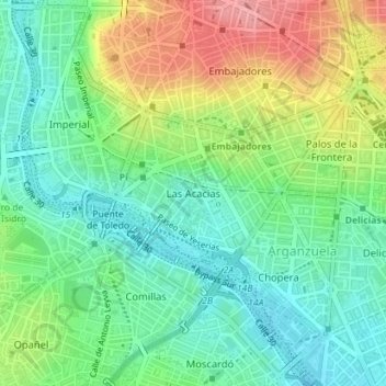 Mapa topográfico Las Acacias, altitud, relieve