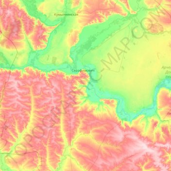 Mapa topográfico Серафимовичский район, altitud, relieve