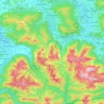 Mapa topográfico Schliersee, altitud, relieve