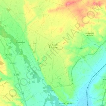 Mapa topográfico San Cebrián de Campos, altitud, relieve