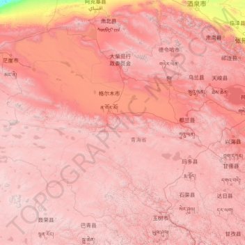Mapa topográfico Préfecture autonome mongole et tibétaine de Haixi, altitud, relieve