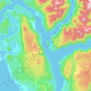 Mapa topográfico Sechelt Inlet, altitud, relieve