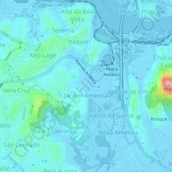 Mapa topográfico Jardim América, altitud, relieve