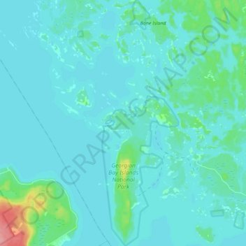 Mapa topográfico Georgian Bay Islands National Park, altitud, relieve