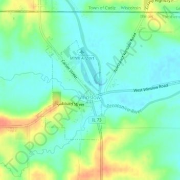 Mapa topográfico Winslow, altitud, relieve