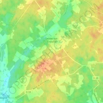 Mapa topográfico Lassay-sur-Croisne, altitud, relieve