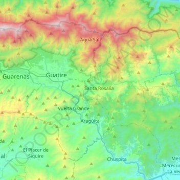 Mapa topográfico Municipio Zamora, altitud, relieve