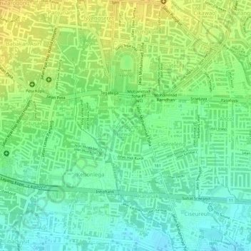 Mapa topográfico Pelindung Hewan, altitud, relieve