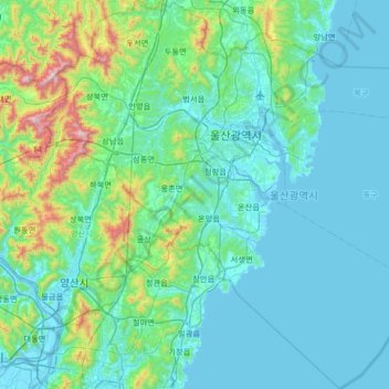Mapa topográfico 울주군, altitud, relieve