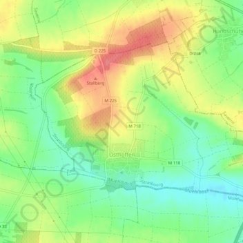 Mapa topográfico Osthoffen, altitud, relieve