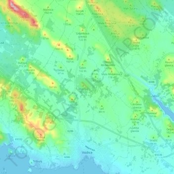 Mapa topográfico Vodice, altitud, relieve