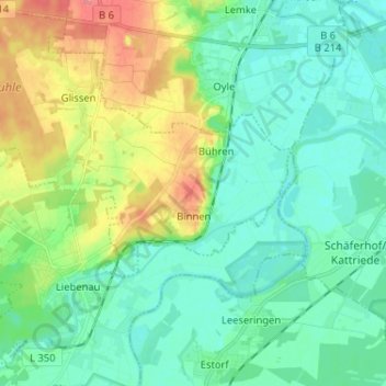 Mapa topográfico Binnen, altitud, relieve