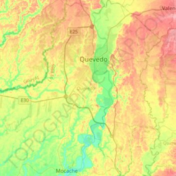 Mapa topográfico Quevedo, altitud, relieve