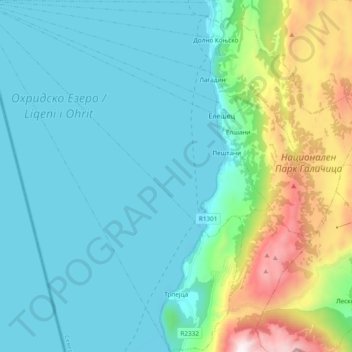 Mapa topográfico Trpejca, altitud, relieve