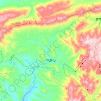 Mapa topográfico 中湖乡, altitud, relieve