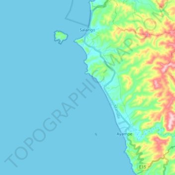 Mapa topográfico Parroquia Salango, altitud, relieve