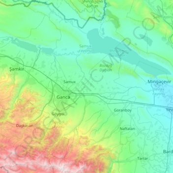 Mapa topográfico Ganja-Dashkasan, altitud, relieve