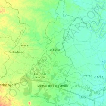 Mapa topográfico Lomas de Sargentillo, altitud, relieve