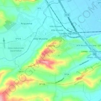 Mapa topográfico Loreto, altitud, relieve
