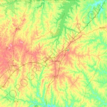 Mapa topográfico Vance County, altitud, relieve