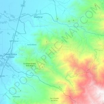 Mapa topográfico Camilo Ponce Enríquez, altitud, relieve