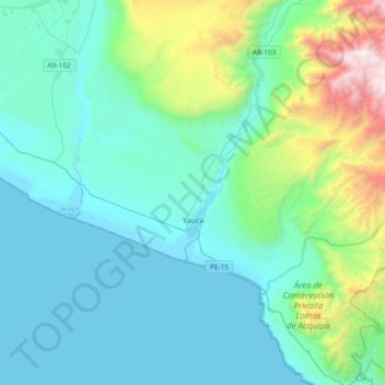 Mapa topográfico Yauca, altitud, relieve