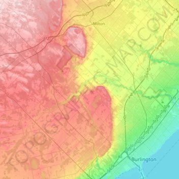 Mapa topográfico Bronte Creek, altitud, relieve