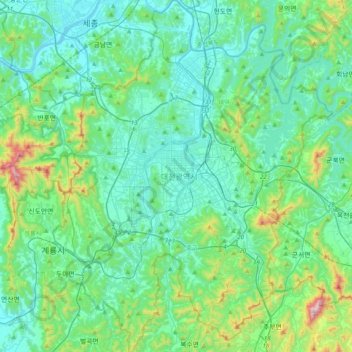 Mapa topográfico Daejeon, altitud, relieve