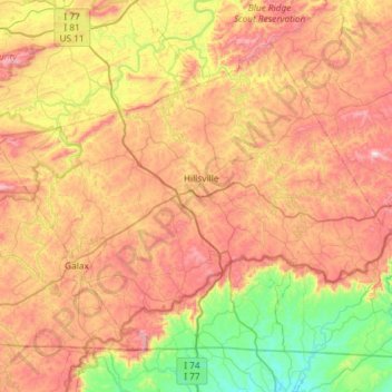 Mapa topográfico Carroll County, altitud, relieve