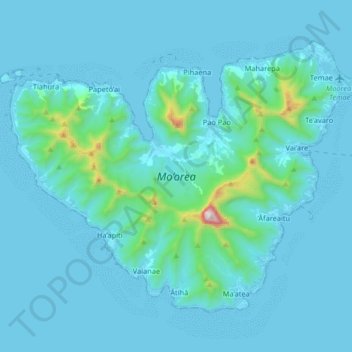 Mapa topográfico Mo’orea, altitud, relieve