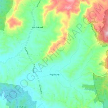 Mapa topográfico Tunglebung, altitud, relieve