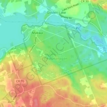 Mapa topográfico Algonquins of Pikwàkanagàn, altitud, relieve