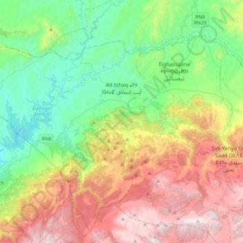 Mapa topográfico Aït Ishaq, altitud, relieve