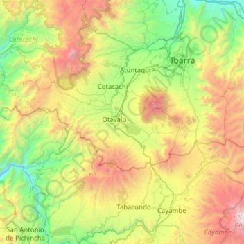 Mapa topográfico Otavalo, altitud, relieve