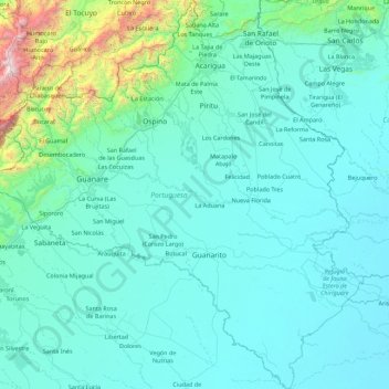 Mapa topográfico Estado Portuguesa, altitud, relieve