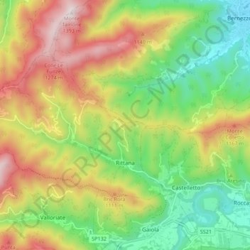 Mapa topográfico Rittana, altitud, relieve