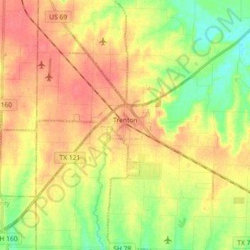Mapa topográfico Trenton, altitud, relieve