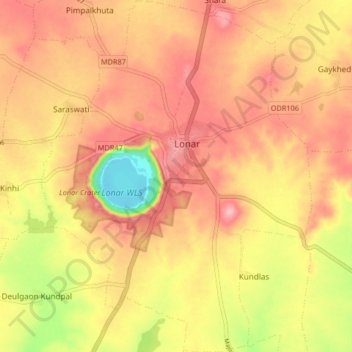 Mapa topográfico Lonar (M Cl), altitud, relieve