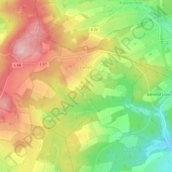 Mapa topográfico Gefell, altitud, relieve