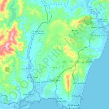 Mapa topográfico San Roque, altitud, relieve