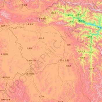 Mapa topográfico 若尔盖县, altitud, relieve