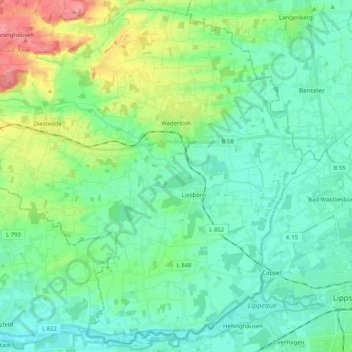 Mapa topográfico Wadersloh, altitud, relieve