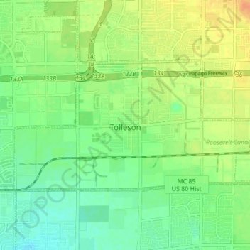 Mapa topográfico Tolleson, altitud, relieve