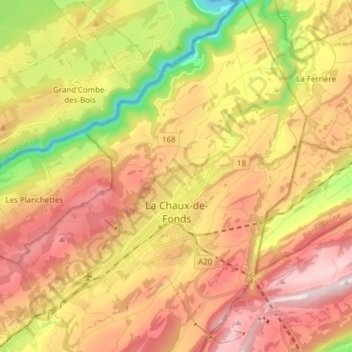 Mapa topográfico La Chaux-de-Fonds, altitud, relieve